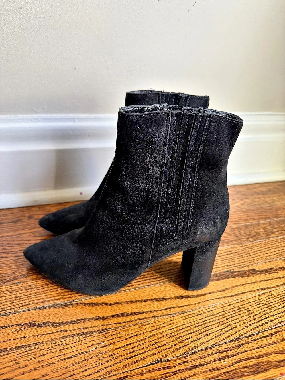 Aquatalia Black Pointed-Toe Heeled Ankle Boots